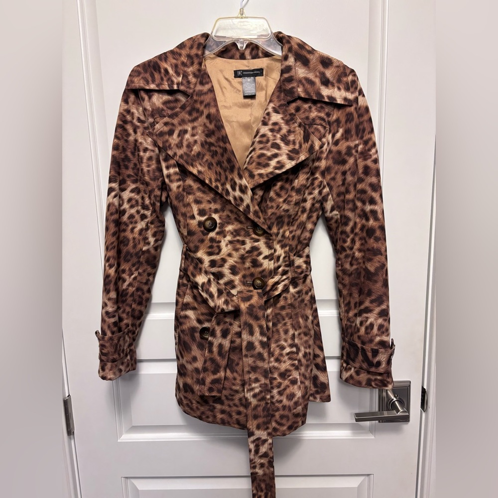 INC International Concepts Leopard Print Trench Coat in Brown